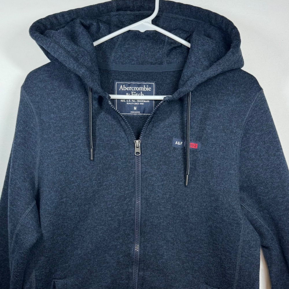 Abercrombie & Fitch Mens Full Zip Hoodie Navy Blue Marl Knit Sweater Fleece M